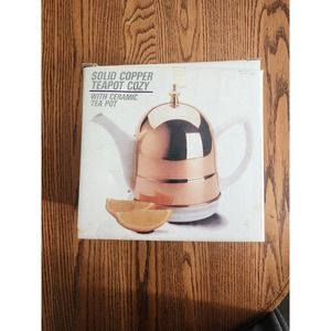 Vintage Old Dutch Copper Cover White Ceramic Tea